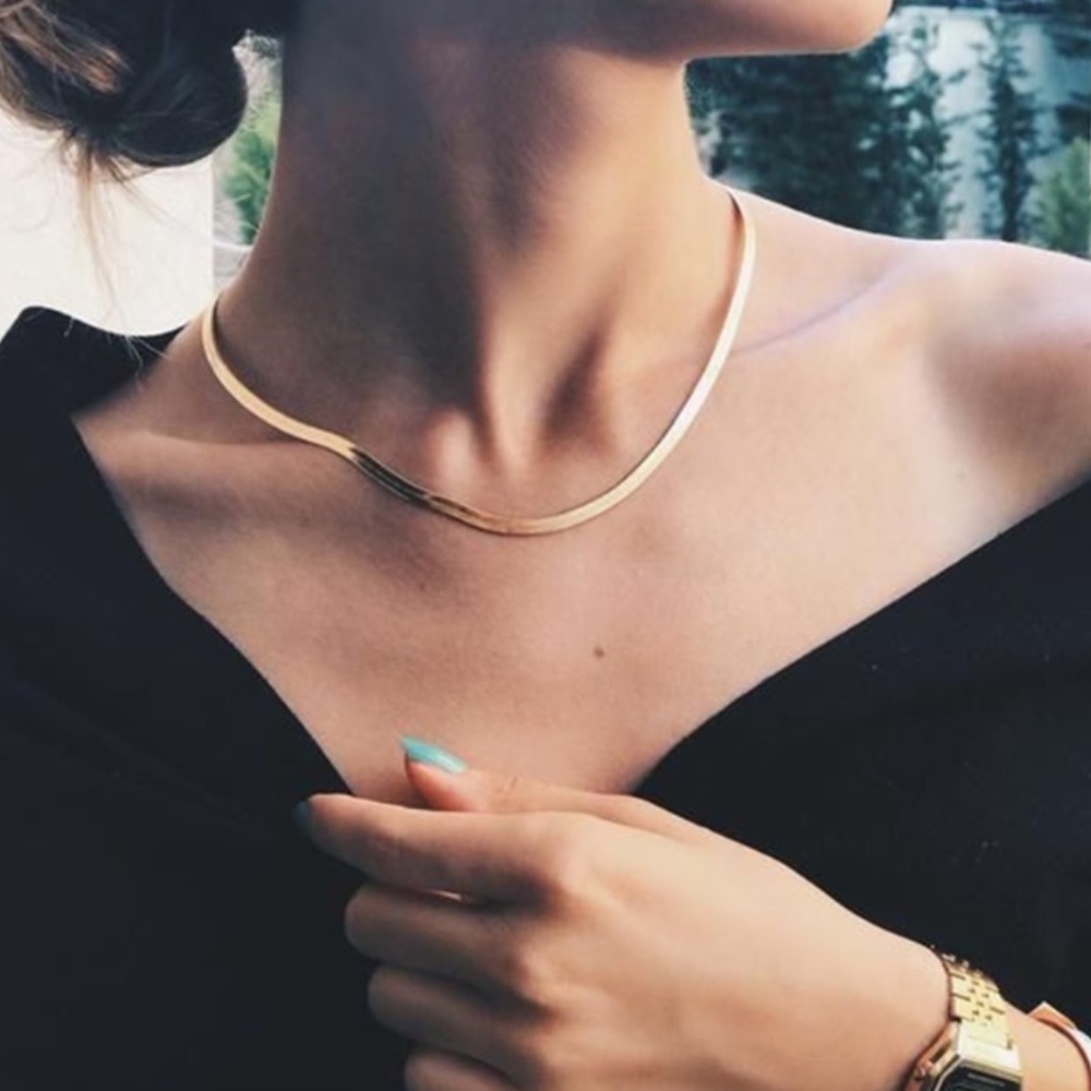 Flat Snake Gold Chain Minimalist Choker Necklace
